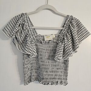Maeve Black and White Checkered Women's Top
